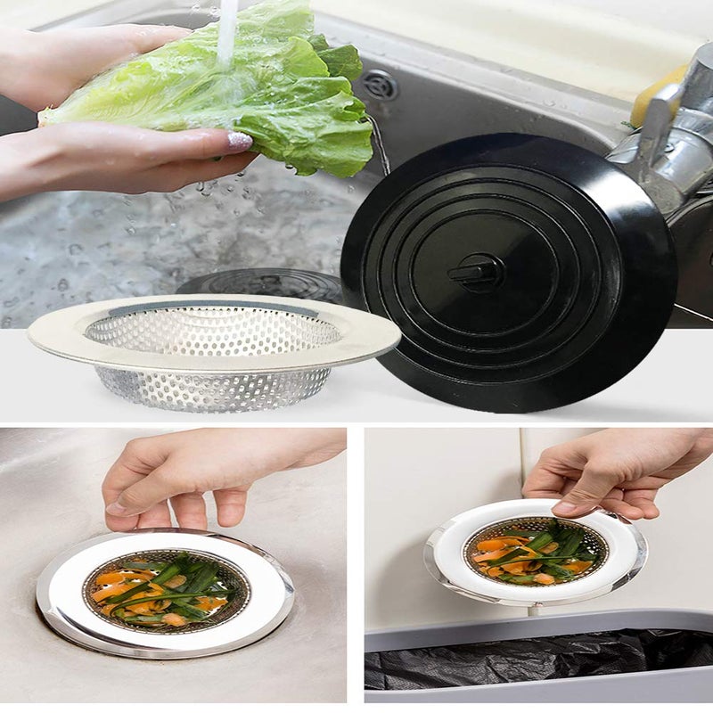 Seatery 4PCS Kitchen Sink Strainer Stopper Kit, Universal Silicone Sink Drain Plug Cover, Drain Water Stopper, 4.5 Inch Stainless Steel Sink Drain Strainer, Food Debris Catcher for Kitchen - Image 5